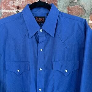 Plains Westernwear Men's Blue Pearl Snap LS Shirt L 24x31